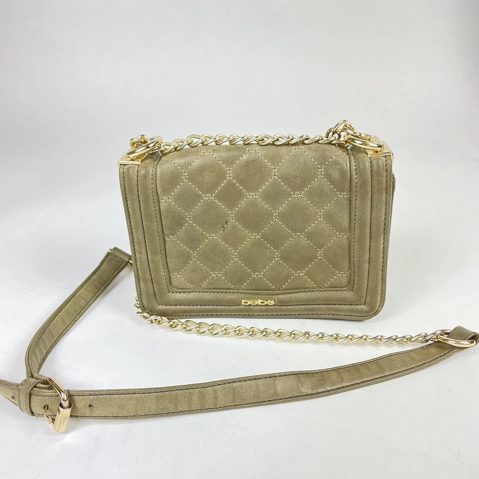 BEBE GreenLucy Bolso Acolchado Ajustable Cartera Bandolera Plata Cadena Eslabón Correa Foto 2 de 4