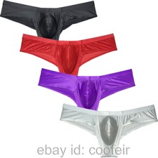 Mens Enhancer Pouch Boxer Briefs Underwear Low-rise Silk Satin Bikini Underpants