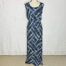 Calvin Klein Sz 8 Sleeveless Elastic Waist Jersey Maxi Dress Womens Blue Multi