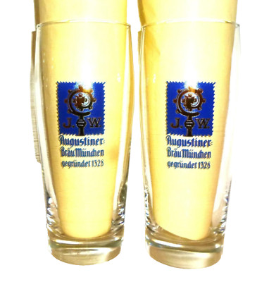 2 Augustiner Brau Munich Helles 0.5L German Beer Glasses