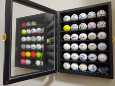 Golf Ball Display Case 30 Pcs Black PGA Clubhouse Wall Cabinet Rack Frame Holder