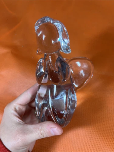 Vintage Art Glass Clear Crystal Praying Angel Figurine 8.5”T 2.5”W J2
