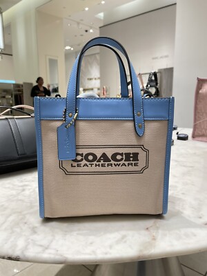 コーチ　coach Coach Pool Leather Natural Canvas Field Tote 22 Bag CH740 for sale