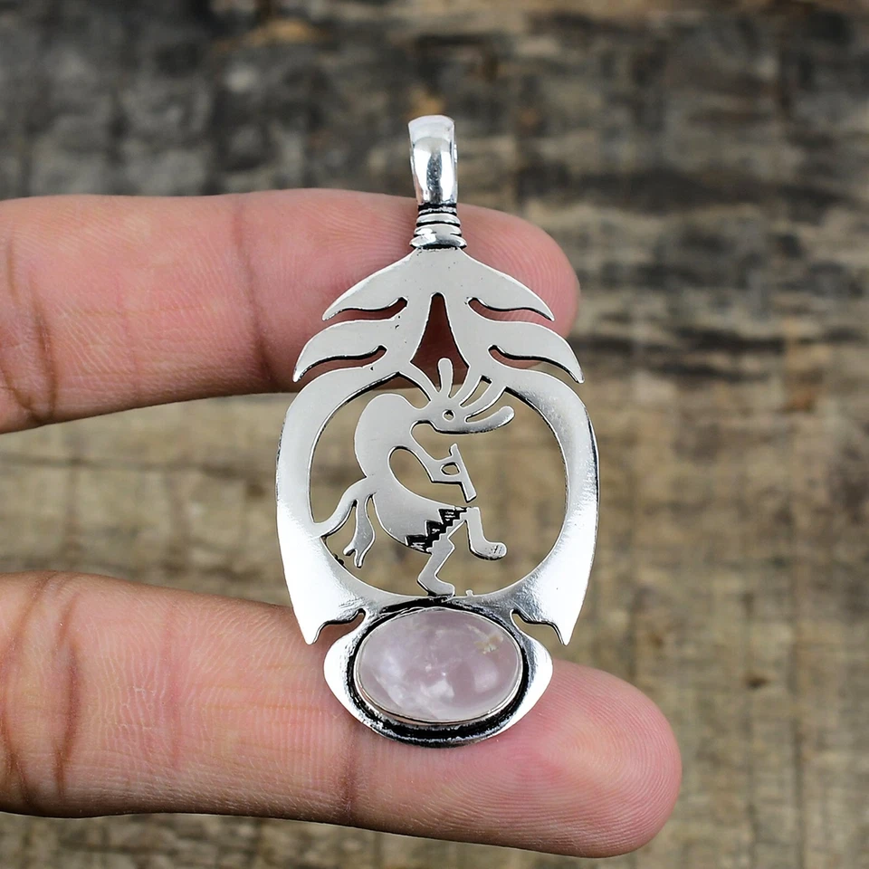 Quarzo Rosa Fatto a Mano 925 Argento Sterling Ciondolo Gioielli Per Fidanzamento - Immagine 2 di 4