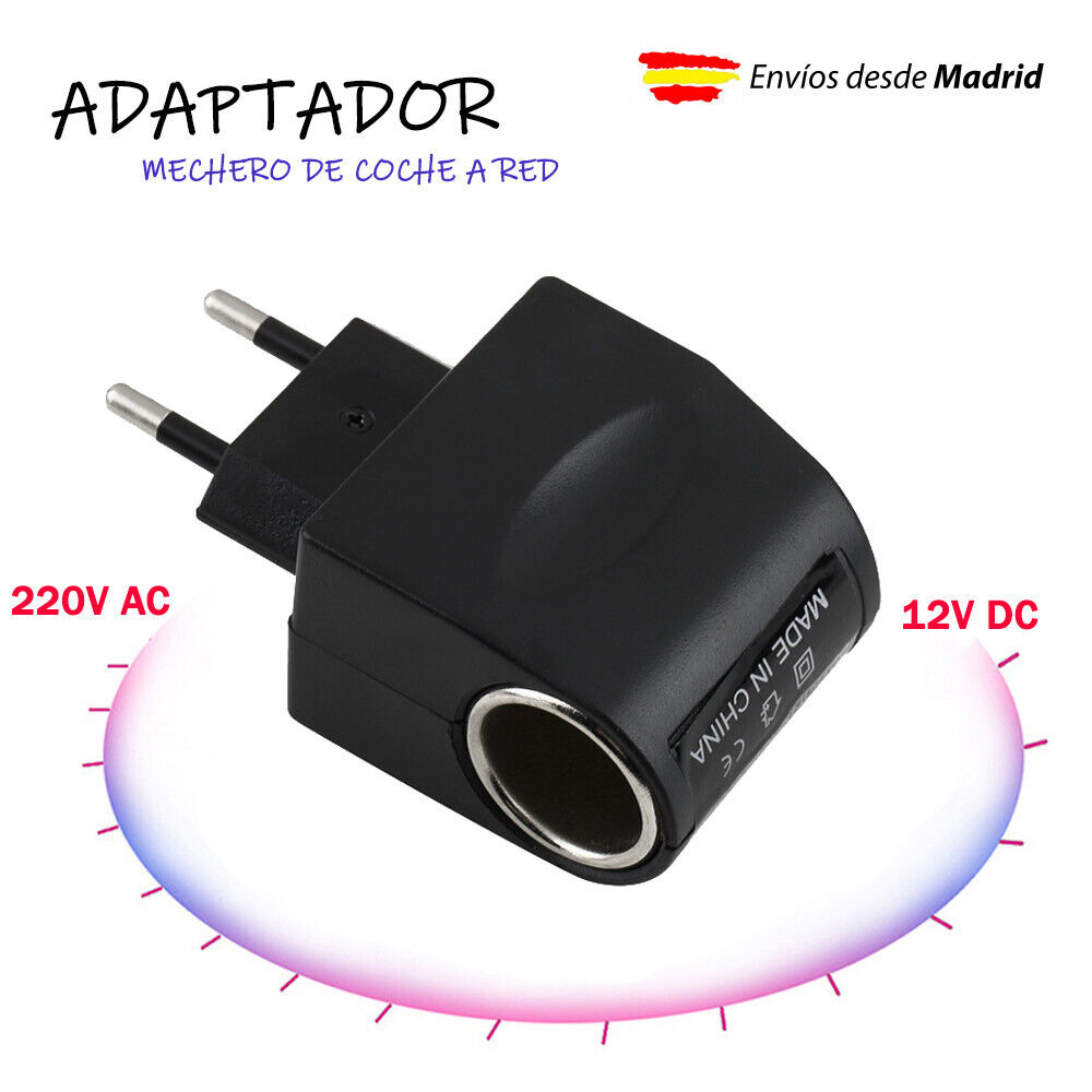 CONVERTIDOR DE CORRIENTE DE 220V A 12V DC SALIDA MECHERO COCHE ADAPTADOR...