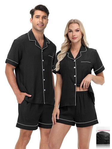 Mens Plus Size Pajama Set Summer Pajama Set Short Sleeve Button Up Pjs 2 Piec...