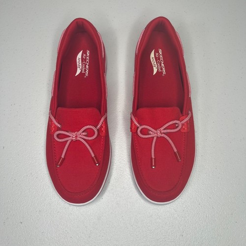 Skechers Arch Fit Uplift Laguna Boat Shoes Slip On Women's 8.5 Red Comfort Bow - Picture 5 of 17