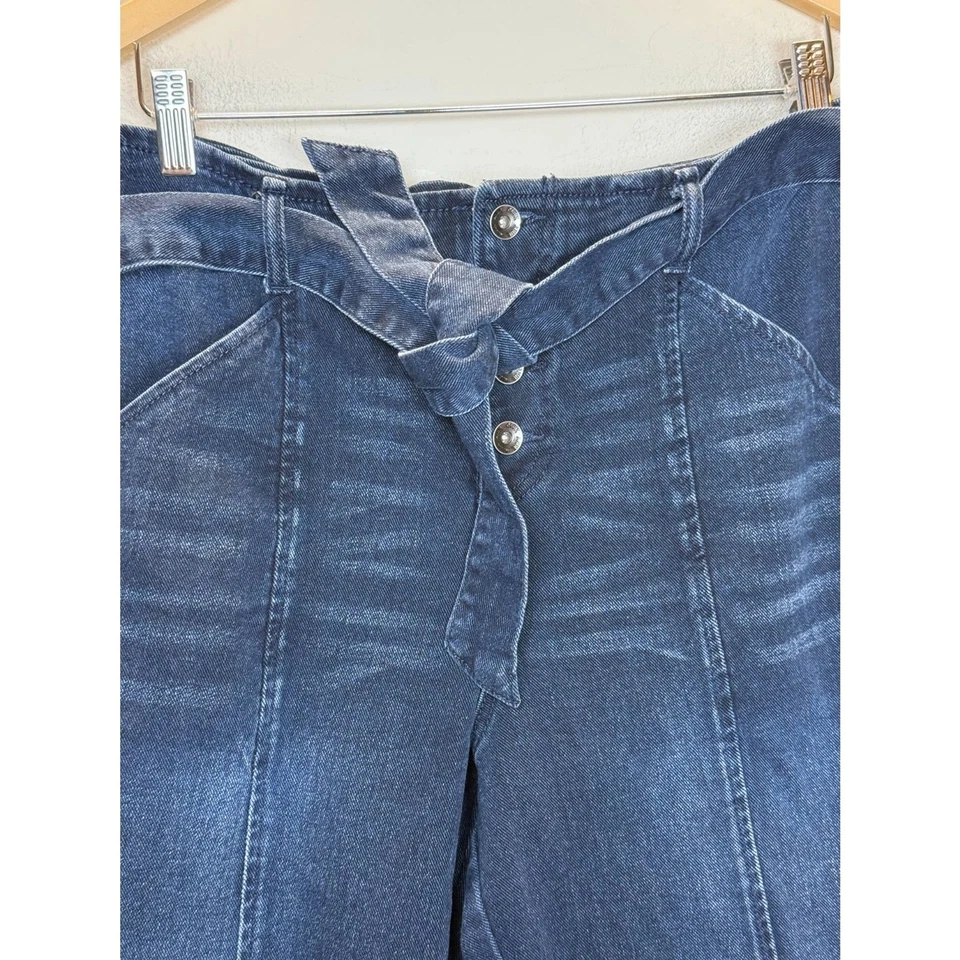 Pantalón vaquero Anne Klein para mujer talla 8 azul con cinturón cintura barril botón mosca Foto 3 de 4