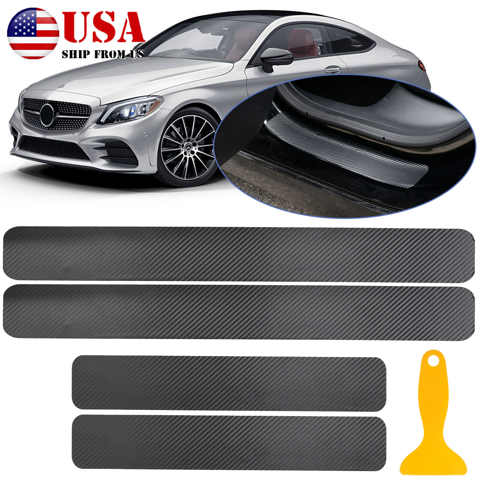 Carbon Fiber Vinyl Door Sill Protector Scuff Cover Sticker