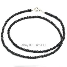 Natural Black Spinel Rondelle Faceted Beaded Necklace Gemstone 925 Silver 18"