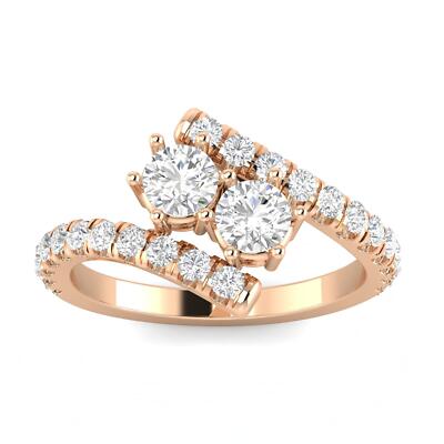1,00 Karat TW Diamant Ring mit zwei Steinen in 10 Karat Rotgold (H-I, I2-I3, 1,00 ctw)