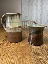 Studio Art Pottery Stoneware Jug Pitcher & Vase Spittoon Glazed Signed