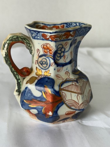 antique 19TH MASONS china ironstone Imari hydra SNAKE HANDLE jug creamer 3.75 - Picture 16 of 16