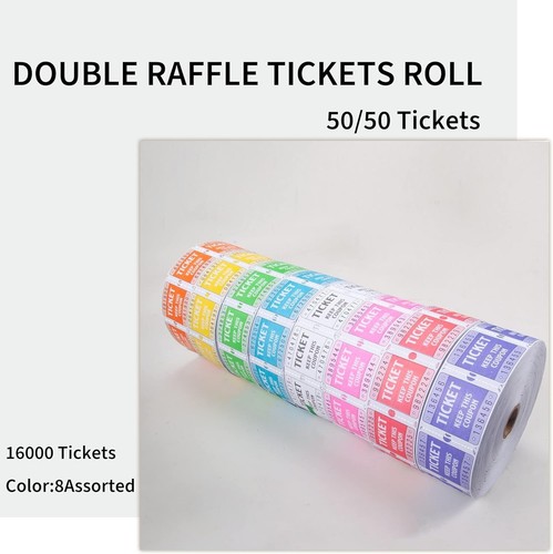 8 Color Double Roll Raffle Tickets - 16000 Consecutively Numbered, 2" x 2" Size - Picture 5 of 9