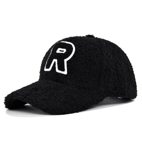Women Letter R Baseball Caps Embroidered Warm Fleece Wool Hat Winter Sport Caps - Picture 13 of 19