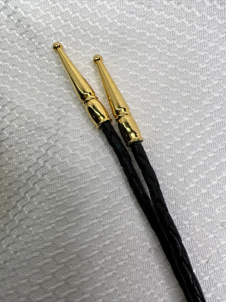 Corbata vintage Southwest Bolo cordón de cuero trenzado ágata piedra dorada Foto 4 de 4