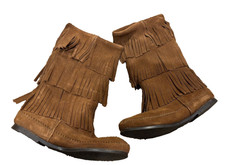 Minnetonka Women's 3-Layer Fringe Moccasin Boots Size 8 Dusty Suede