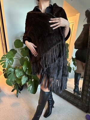 Genuine Knit Mink Fur Scarf Shawl with Tassels