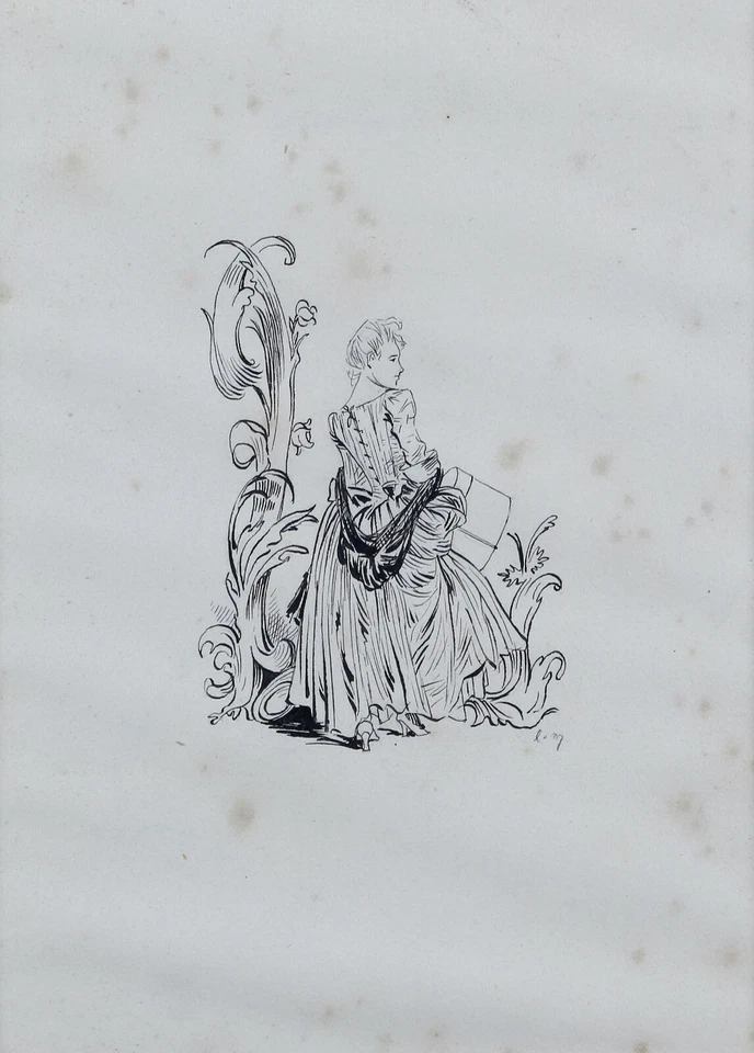 Louis MORIN (1855-1938) 3 dessins : l'arrivée au relais, la marquise en grisette - Photo 4/4