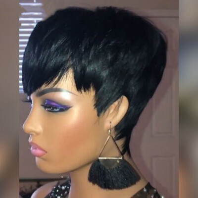 Short Pixie Cut Human Hair Wig Layered Wavy Style Adjustable Cap Amazon.com : Flandi Pixie Cut Wig Human Hair Short Pixie Cut  main image 3