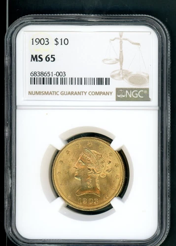 UNITED STATES 1903 PHILADELPHIA LIBERTY $10 GOLD SLABBED NGC MS 65
