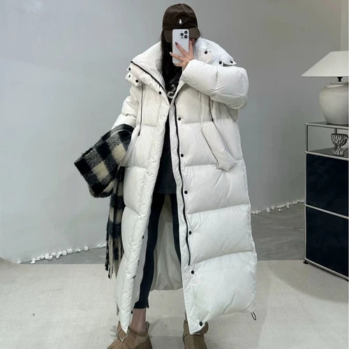 VETEMENTS Giubbotto lungo donna bianco piumino d'anatra invernale con cappuccio spesso cappotto sciolto moda OL