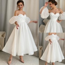 Tea-Length Wedding Dresses Ivory Elegant Off The Shoulder V-Neck Bridal Gowns
