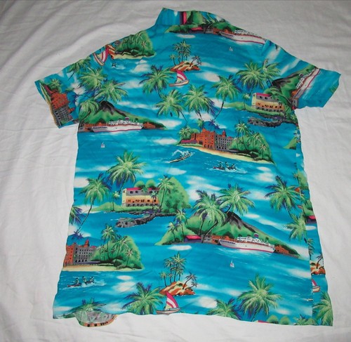 Vtg Rayon Men's Jo Ro Fashions Hawaiian Shirt Aloha Palm Tress Ocean sz Large - Picture 6 of 8