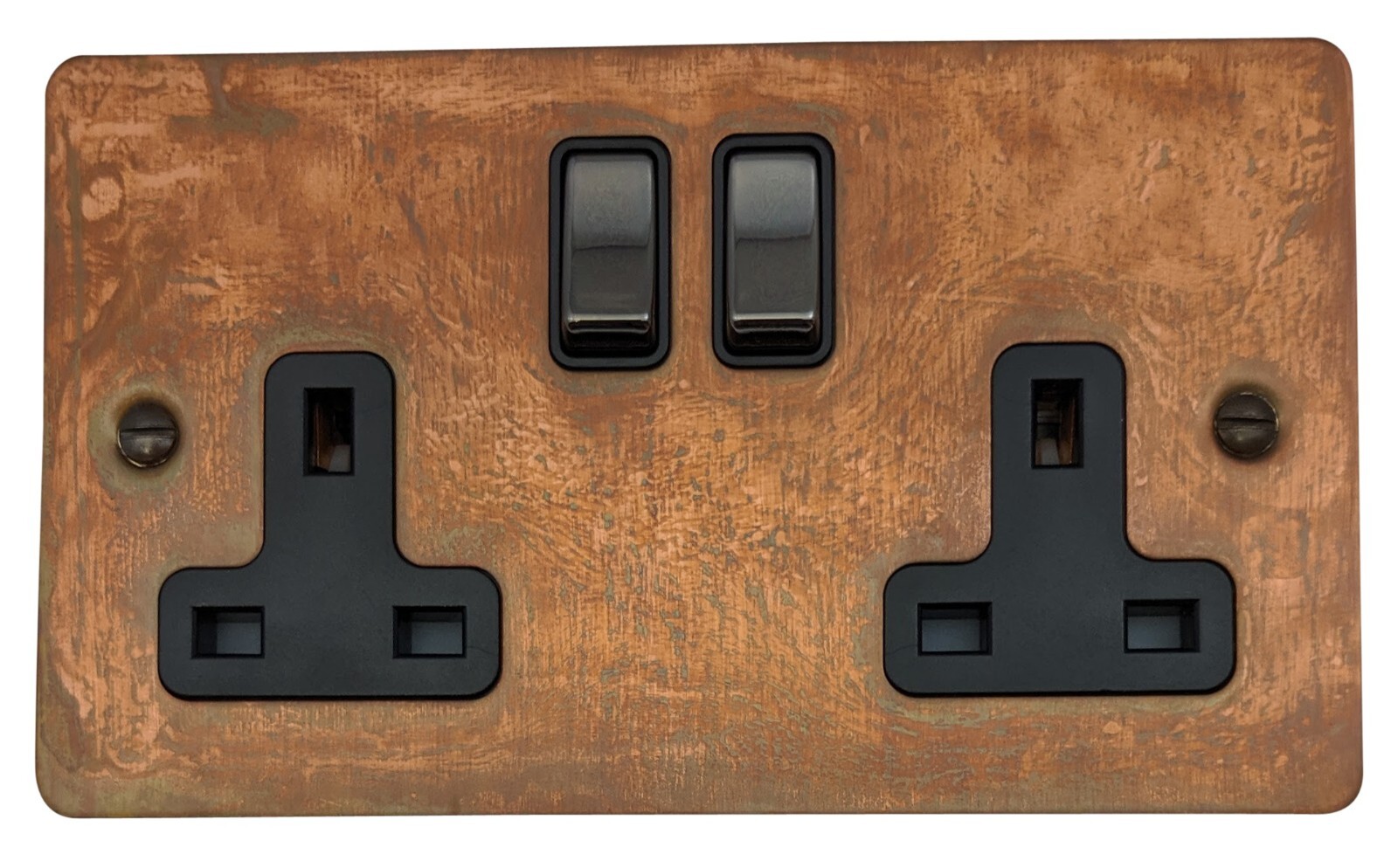G&H FTC310 Flat Plate Tarnished Copper 2 Gang Double 13A Switched Plug Socket