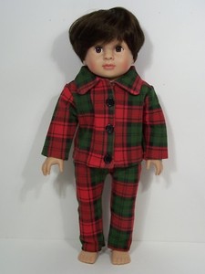 Green Striped Santa Pajamas for 18/" American Girl Boy Logan Doll CHRISTMAS