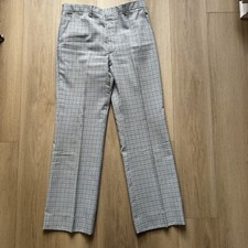 Vintage 70s Mens Pants Blue Tan Checkered Plaid Retro Disco Zipper Check Pattern
