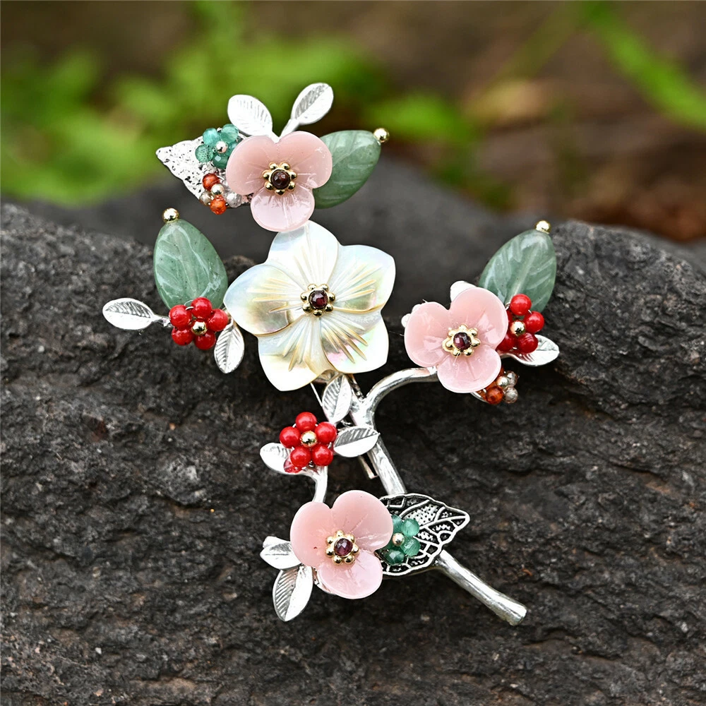 Flower Crystal Natural Stone Brooch Pin Women Accessory Birthday Gift Hijab  Pins