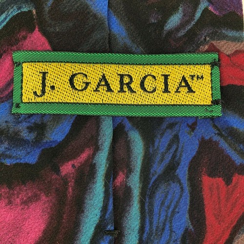 J Garcia Men's Short Silk Tie Abstract Red Blue Black Purple 3 7/8" W x 55 3/4 L - Picture 8 of 12