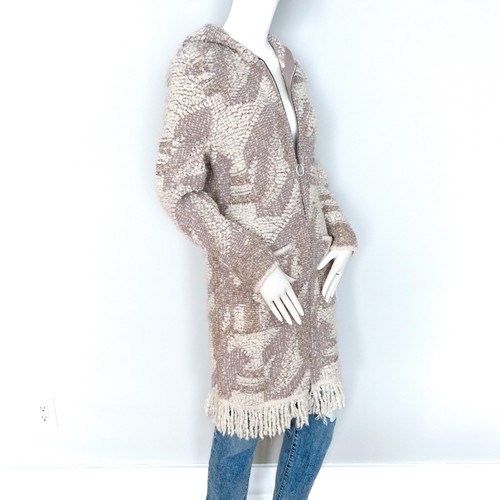 $870 NUEVO SIN ETIQUETAS | Cárdigan largo Marc Cain N3 8 tejido con capucha flecos cremallera lana alpaca - Imagen 8 de 19