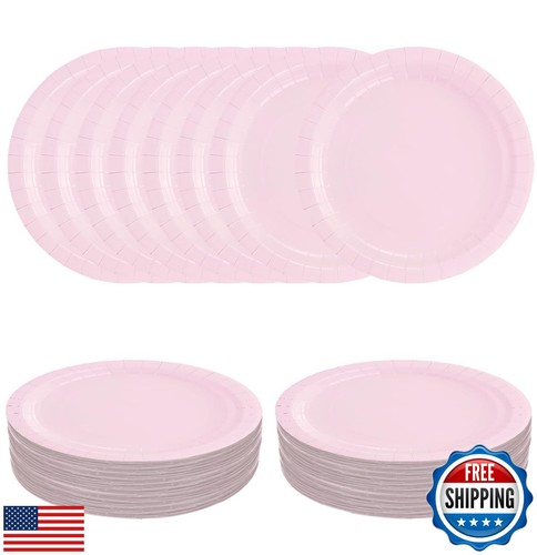 SietDESEO 50 PCS Light Pink Paper Plates 10 Inch Large Disposable Plates Dess