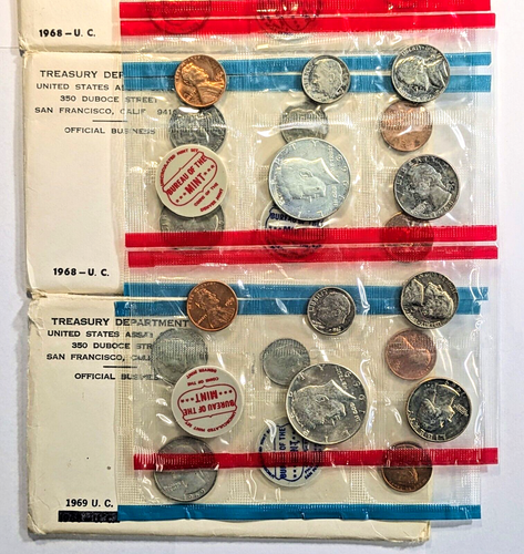 1968 & 1969 US Mint Sets P&D with 40% Silver Kennedy half dollar (OGP) 4 SETS - Picture 2 of 3