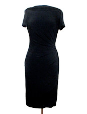 David Meister Dress Size 6 Women Black Stretch Short Sleeve Ruched NWT