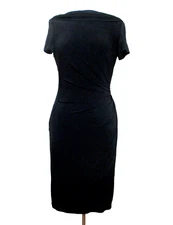 David Meister Dress Size 6 Women Black Stretch Short Sleeve Ruched NWT