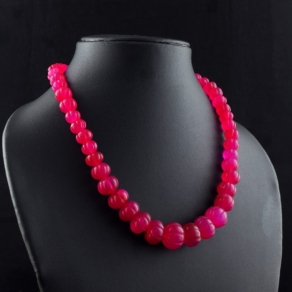 Stunning Pink Ruby Flower Carved 434 Cts Wonderful Necklace