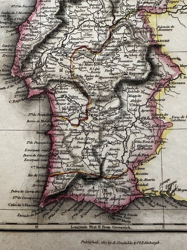 Portugal by itself 1817 Arrowsmith & Hall engraved hand colored scarce map