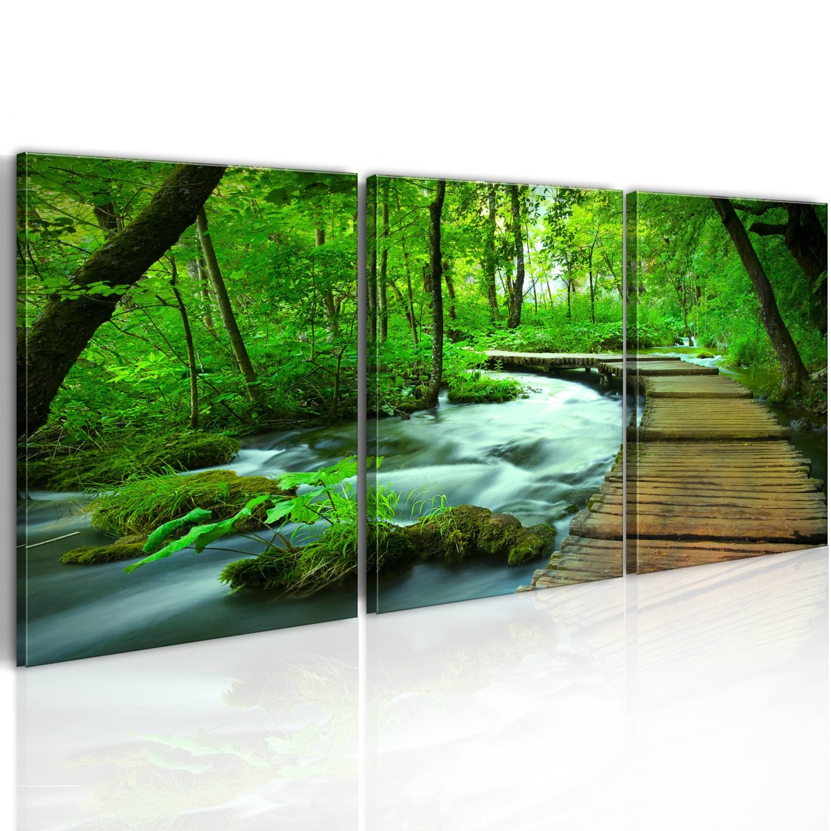Promenade Forestière tableau 3 panneaux 40x120cm pour agrandir visuellement un couloir sombre