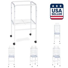 Sturdy Tubular Steel Bird Cage Stand with Easy Rolling Casters and Shelf