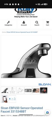 Sloan Optima Plus EBF650 Touchless Battery Sensor Chrome Bathroom Sink Faucet