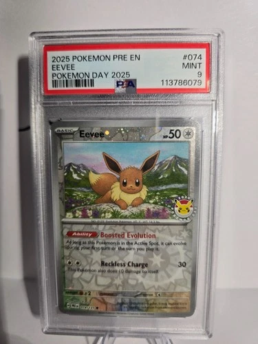 PSA 9 Eevee - (Pokemon Day 2025) (Reverse Cosmos Holo) 074/131