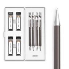 Nickel Mechanical Pencil Set with Case, 4 Sizes 0.3-0.9mm with HB Lead Refills