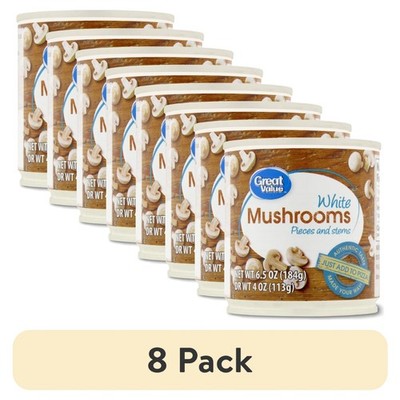 (8 pack) Great Value White Mushrooms Pieces and Stems, 6.5 oz