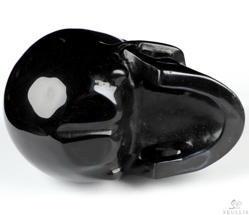 5.0" Black Obsidian Hand Carved Crystal Skull, Realistic, Crystal Healing - Picture 6 of 7
