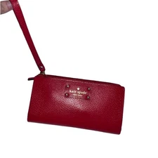 Kate Spade New York Red Pebbled Leather Envelope Wallet Clutch Wristlet Designer