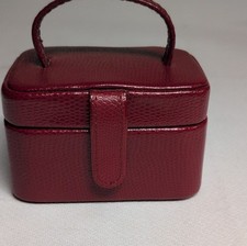Red Faux Leather Travel Jewelry Case with Velvet Lining, Mirror, 4x3in