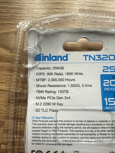 Inland TN320 - 256GB SSD - NVMe PCIe Gen 3.0x4 M.2 2280 - Afbeelding 4 van 4